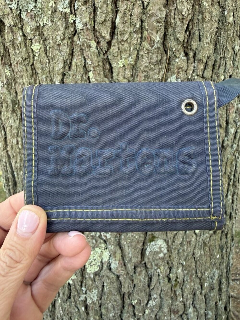 Vintage 80s Doc Martens blue yellow stitching self-adhesive grunge goth wallet